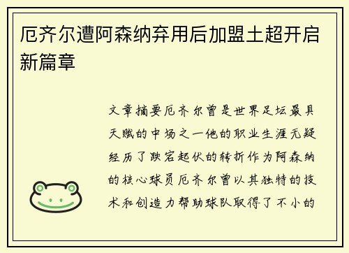 厄齐尔遭阿森纳弃用后加盟土超开启新篇章